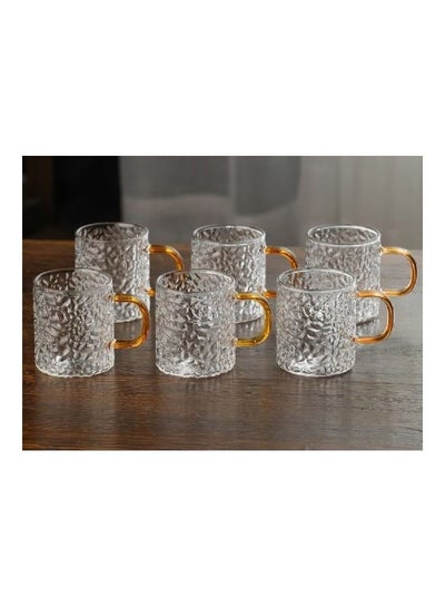 Buy 6-Piece Borosilicate Glass Tea Cup Clear/Gold in Egypt
