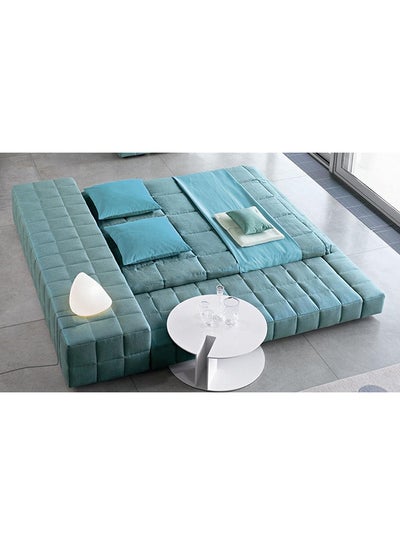 Buy Square Side-Back Peninsula Designed Twin Bed With Mattress Blue 180x200x45cm in UAE