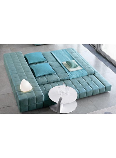 Buy Square Side-Back Peninsula Designed Single Bed With Mattress Blue 180x200x45cm in UAE