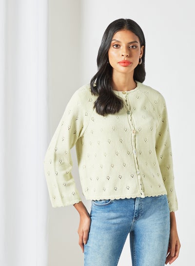 Buy Knitted Crop Cardigan Green in UAE