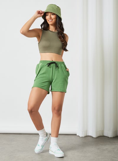 Buy Elastic Waistband Drawstring Mid Rise Shorts Mint Green in Saudi Arabia