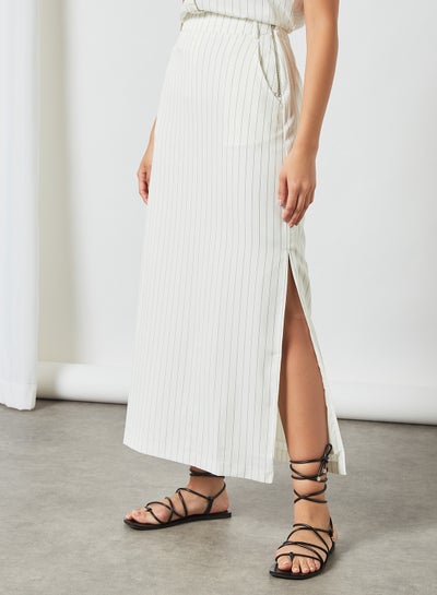 Buy Side Slit Striped Skirt White in Saudi Arabia