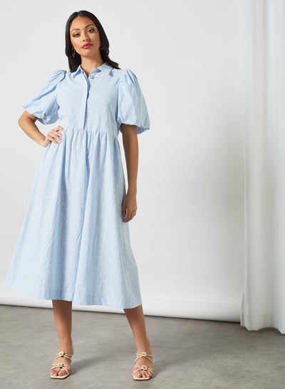 Buy Daisy Print Striped Shirt Dress Blue in UAE
