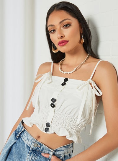 Buy Button Detail Crop Top White in Saudi Arabia