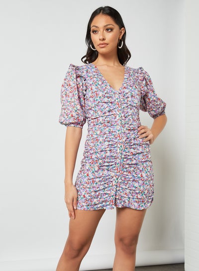 Buy Ditsy Print Ruched Front Dress Multicolour in Saudi Arabia