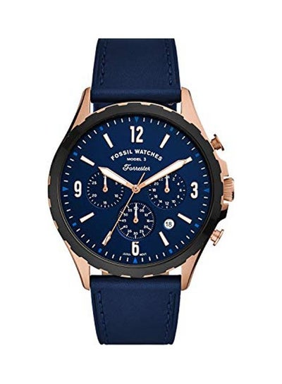 Buy Men's Analog Wrist Watch With Leather Strap - 46 mm - Blue in UAE