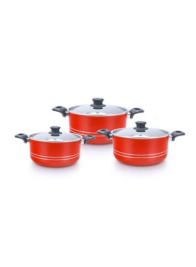 Buy 6 Pieces Cookware Set Red 16/20/24cm in Egypt