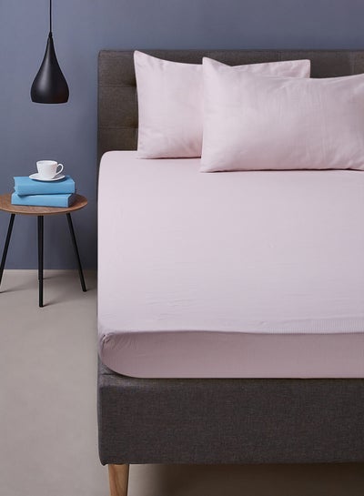 Buy Fitted Sheet Set Made From 300 Thread Count 100% Cotton Bed Sheet With 2 Pillow Case 50X75 Cm, 1 Bed Linen 150X200 Cm For Queen Size Mattress In Pink Tint Color Pink Tint in UAE