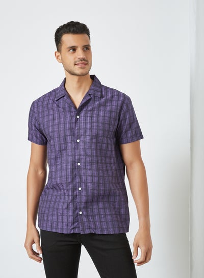 Buy Short Sleeve Dobby Check Shirt Purple in UAE