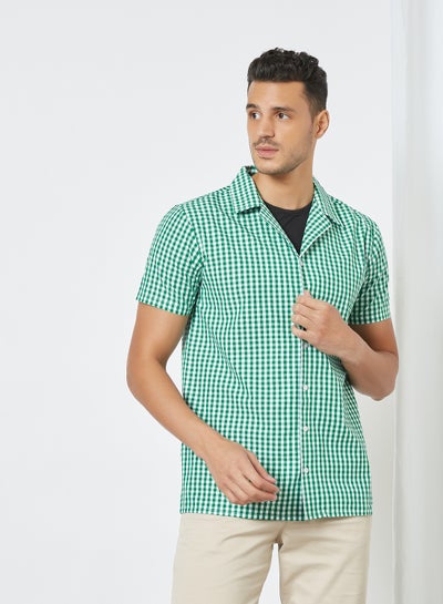 Buy Short Sleeve Gingham Shirt Green in Saudi Arabia