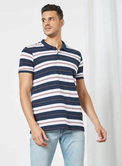 اشتري Stripe Print Polo T-Shirt Navy في السعودية