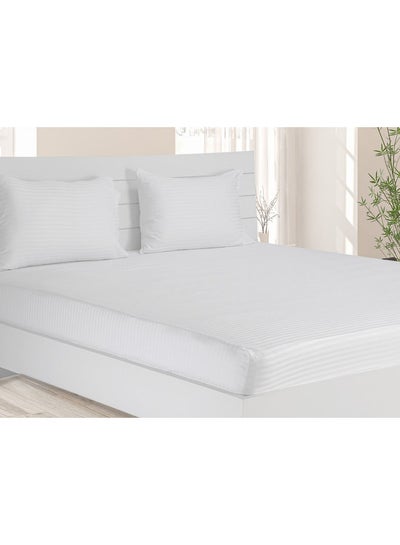 Buy Fitted Sheet 1pc-Fabric: 100% Cotton 250tc Sateen  1cm Stripe - Color: White-Size:  King 200x200+30cm Cotton White 200x200+30cm in UAE