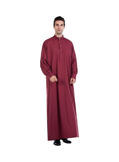 Buy Classic Traditional High Neck Abaya Maroon in Saudi Arabia