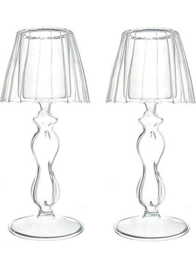 Buy 2-Piece Decorative Candle Holder Set Clear 7.5inch in UAE