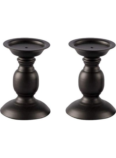 Buy Pack Of 2 Pillar Candle Holders Black 16x10x11cm in UAE