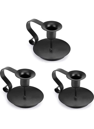 Buy 3-Piece Candle Holder Set Black 11.2x7.5cm in Saudi Arabia