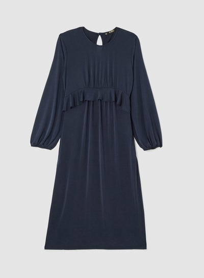 Buy Ruffle Waist Detail Dress Blue in Saudi Arabia