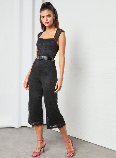 Buy Lace Culotte Jumpsuit Black in UAE