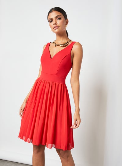 Buy Eden Pleated Mini Dress Red in UAE