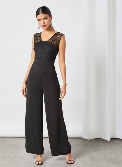 Buy Kayla Lace V-Neck Jumpsuit Black in UAE