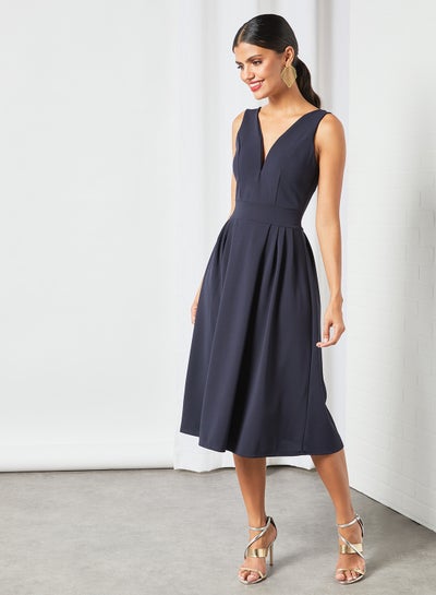 Buy Aurora Padded Midi Dress Navy Blue in UAE