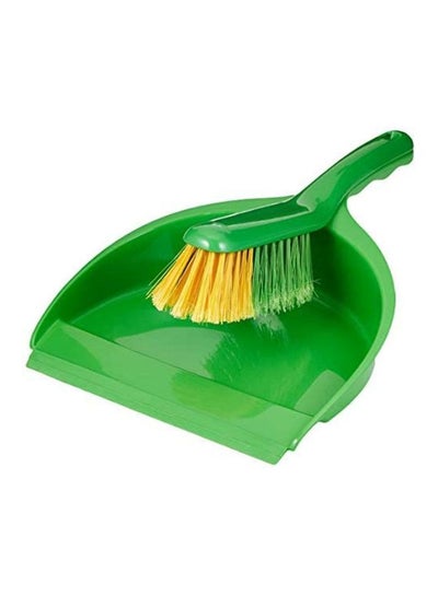 Buy 2-Piece Dust Pan And Brush Set Green/Yellow in UAE