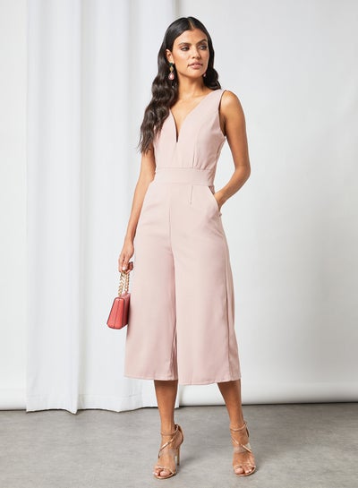 Buy Solid Sleeveless Jumpsuit Pink in UAE