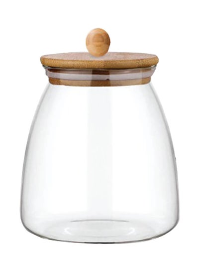 Buy Glass Jar Canister with Wooden Lid Clear/Brown 800ml in UAE