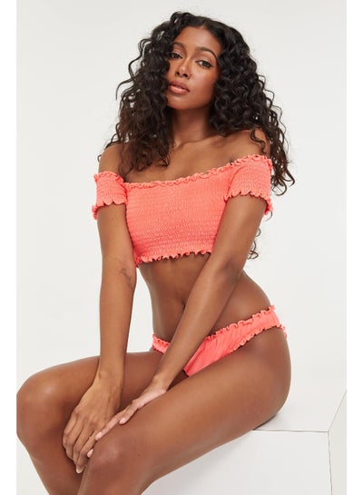 Buy Smoked Off Shoulder Bikini Top Orange in Saudi Arabia