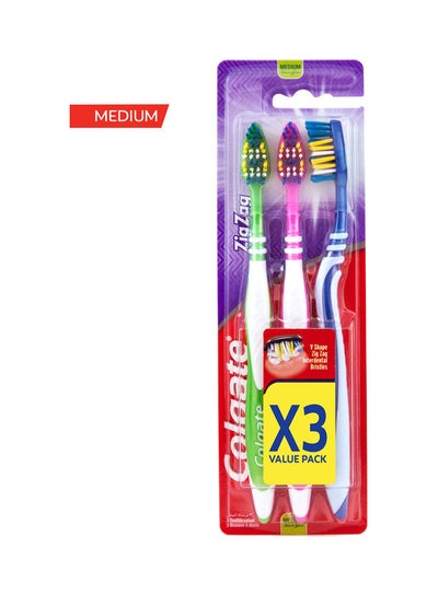 Buy 3-Pack Zig Zag Medium Toothbrush Multicolour in UAE
