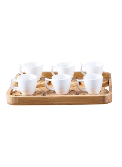 Buy 7-Piece Serving Set With Bamboo Tray White/Brown 25x8x34cm in UAE