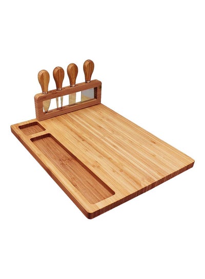 Buy Bamboo Cheese Board Set Brown/Silver in UAE