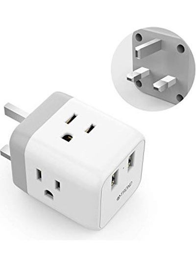 اشتري Travel Plug Adapter With 2-USB And 3-Sockets White/Grey في الامارات