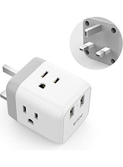 Buy Travel Plug Adapter With 2-USB And 3-Sockets White/Grey in UAE