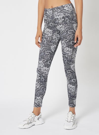 Buy Women's Mid Rise Sports Training Workout Stretch Leggings With Elastic Waist And All Over Print Multicolour in UAE