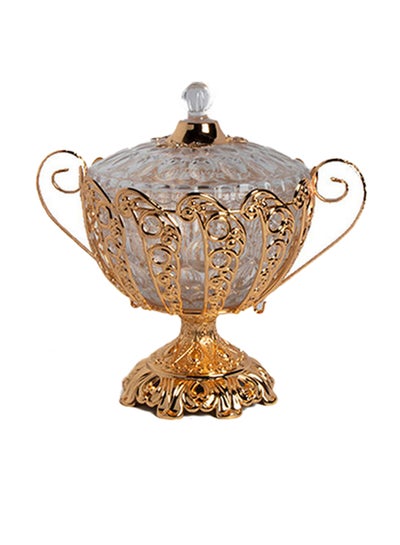 اشتري Sugar Bowl With Lid And Handle Gold/Clear 24x24x23سم في السعودية