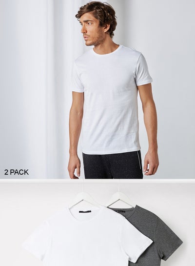 Buy Solid Short Sleeve T-Shirt (Pack of 2) White/Grey in UAE