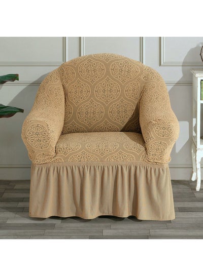 Buy Super Stretchable Anti-Wrinkle Jacquard One Seater Sofa Cover Fits On All Sofa Light Beige 80-120cm in UAE