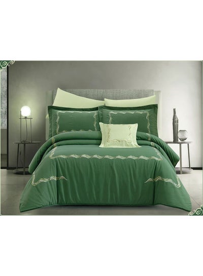 Buy 7-Piece Embroidery King Size Cotton Green 240x260cm in Saudi Arabia