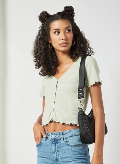 Buy Lettuce Hem Crop Top Desert sage Gray in UAE