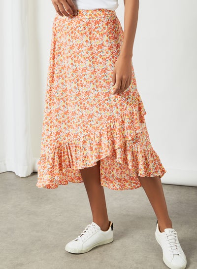 Buy Floral Print Wrap Midi Skirt Multicolour in Saudi Arabia