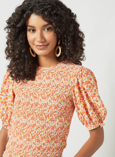 Buy Shirred Floral Print Top Multicolour in UAE