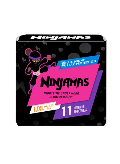 Buy Ninjamas Nighttime Underwear For Girls, Size L/Xl, 29 - 57 Kg, 11 Count - All Night Leak Protection in UAE