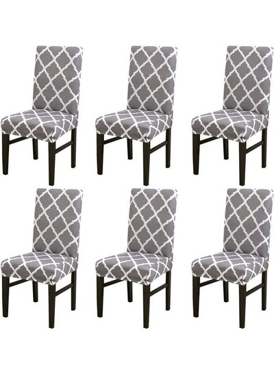 Buy 6-Piece High Back Stretchable Chair Cover Grey/White ‎34.4x21.8x5.6cm in UAE
