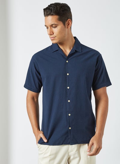 Buy Collared Neck Shirt Dark Blue in UAE