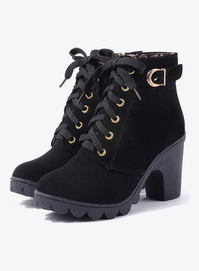 اشتري High Top Stylish Ankle Boots Black في الامارات