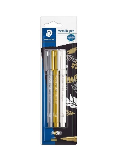 Buy 3-Piece Mettalic Marker Pen Set Multicolour in UAE