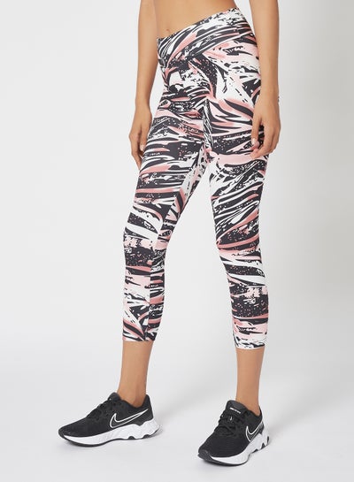 Buy Women's Mid Rise Sports Training Workout Cropped Length Stretch Leggings With Elastic Waist And All Over Print Multicolour in UAE