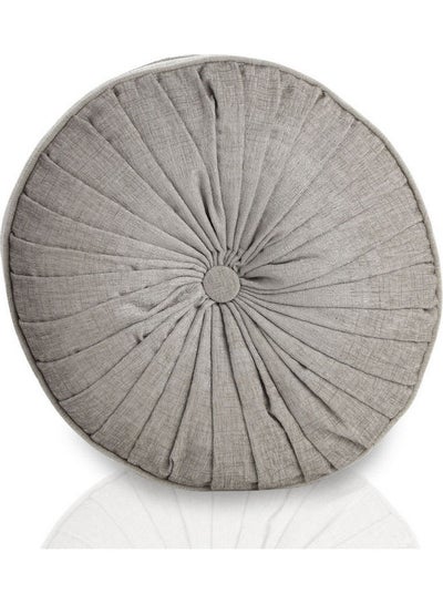 Buy Round Shaped Chenille Cushion Grey 40x40cm in UAE