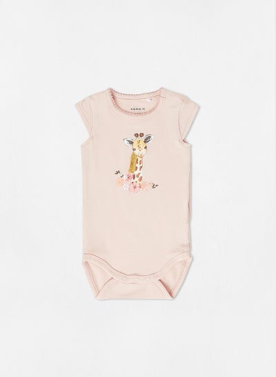 Buy Baby Giraffe Print Romper Pink in UAE